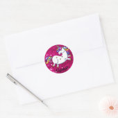 Roze glitter en Unicorn Ronde Sticker (Envelop)