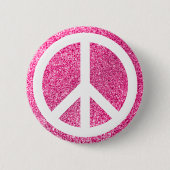 Roze Glitter en Wit Vredessymbool Ronde Button 5,7 Cm (Voorkant)