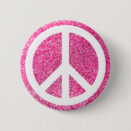 Roze Glitter en Wit Vredessymbool Ronde Button 5,7 Cm