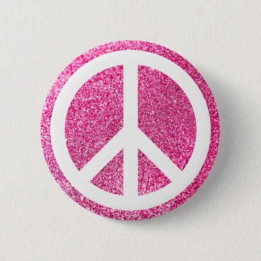 Roze Glitter en Wit Vredessymbool Ronde Button 5,7 Cm (Voorkant)