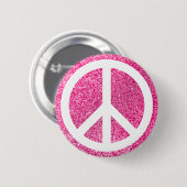 Roze Glitter en Wit Vredessymbool Ronde Button 5,7 Cm (Voorkant /achterkant)