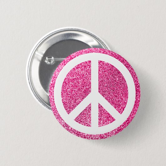 Roze Glitter en Wit Vredessymbool Ronde Button 5,7 Cm (Voorkant /achterkant)