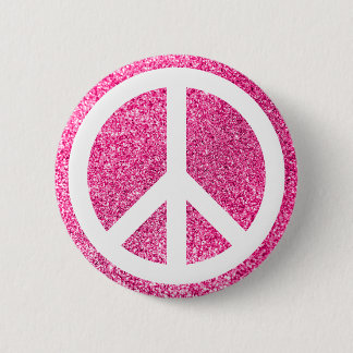 Roze Glitter en Wit Vredessymbool Ronde Button 5,7 Cm