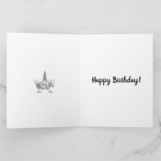 Roze glitter en zilver Unicorn Kaart (Binnen)