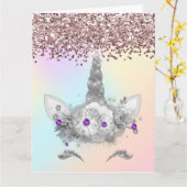 Roze glitter en zilver Unicorn Kaart (Gele Bloem)