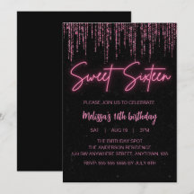 Roze Glitter en Zwart Sweet 16 Verjaardag