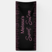 Roze Glitter en Zwart Sweet 16 Verjaardag Spandoek (Verticaal)