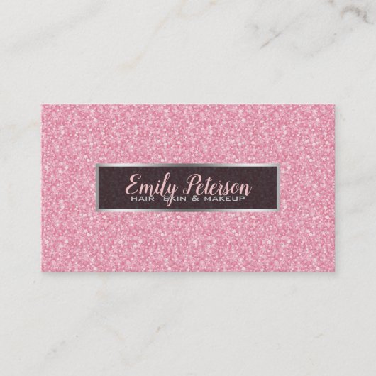 Roze glitter en zwart zilver accenten - Afspraak Afsprakenkaartje (Voorkant)