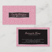 Roze glitter en zwart zilver accenten visitekaartje (Voorkant / Achterkant)