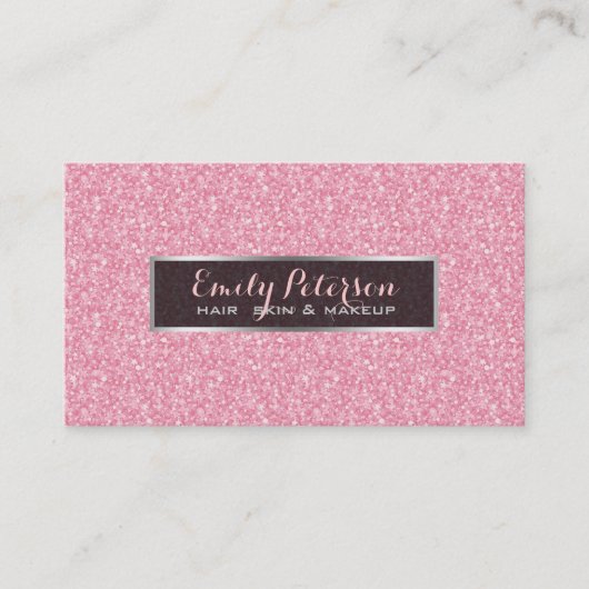 Roze glitter en zwart zilver accenten visitekaartje (Voorkant)