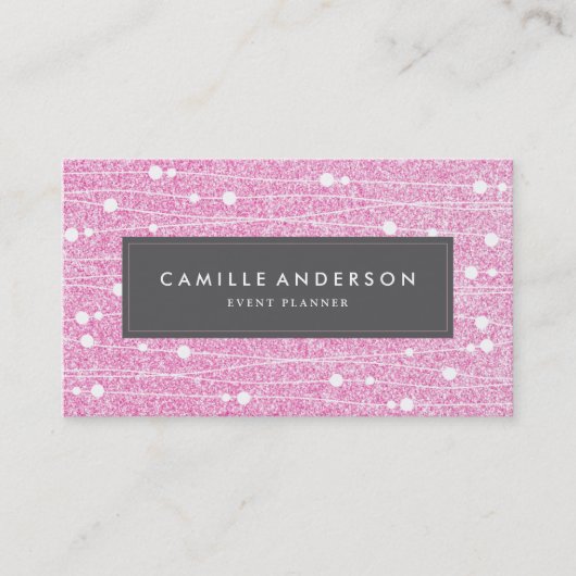 Roze Glitter Event Planner Business Card-sjabloon Visitekaartje (Voorkant)