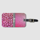 Roze Glitter Exotic Leopard Print Bagagelabel (Voorkant (horizontaal))