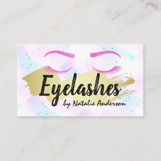 Roze Glitter Eyelashes | Goudborstel | Schoonheid Visitekaartje (Voorkant)