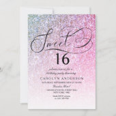 Roze Glitter Fantasie Script Sweet 16 Verjaardagsf Kaart (Voorkant)