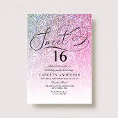 Roze Glitter Fantasie Script Sweet 16 Verjaardagsf Kaart