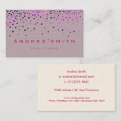 Roze Glitter Faux Folie Confetti Black Visitekaartje (Voorkant / Achterkant)