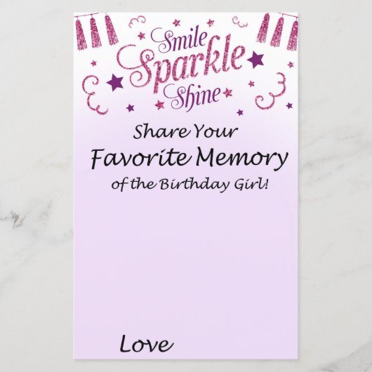 Roze glitter Favoriete Memory of the Birthday Girl (Voorkant)