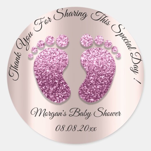 Roze Glitter Feet Baby shower Favor Dank je Ronde Sticker (Voorkant)