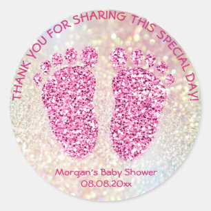 Roze Glitter Feet Baby shower Favor Dank meisje LU Ronde Sticker