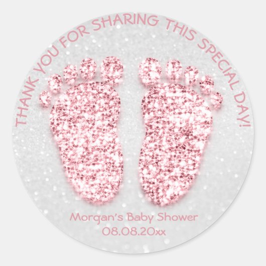 Roze Glitter Feet Baby shower Favor Dankjewel Ronde Sticker (Voorkant)