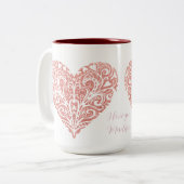 Roze Glitter Filigree Mok Valentijn op maat (Voorkant links)