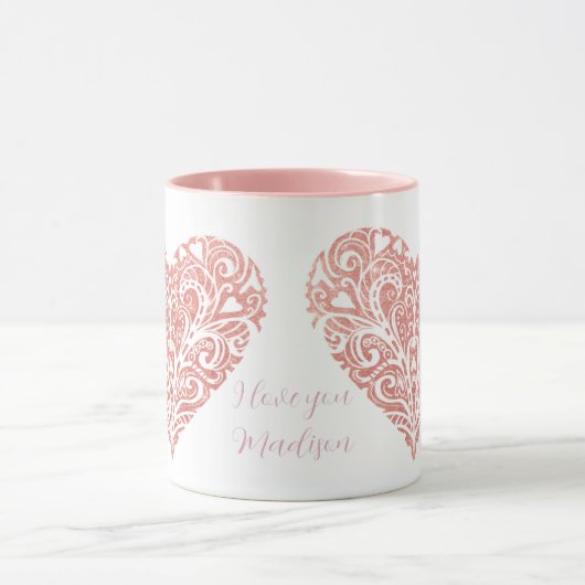 Roze Glitter Filigree Mok Valentijn op maat (Midden)