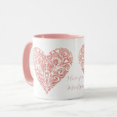 Roze Glitter Filigree Mok Valentijn op maat (Voorkant links)