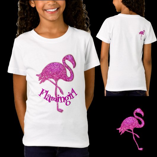 Roze glitter flamingo - aanpasbare tekst t-shirt