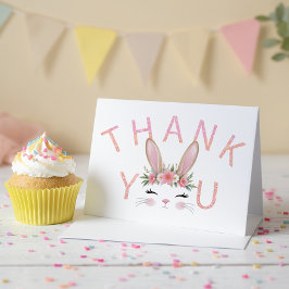 Roze Glitter Floral Bunny Bedankt Kaarten