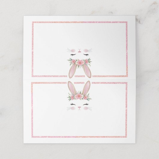 Roze Glitter Floral Bunny Verjaardag Plaats Kaarte Plaatskaartje (Buitenkant ongevouwen)