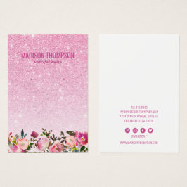 Roze Glitter Floral Earring Display Visitekaartje