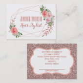 Roze Glitter Floral Geometric Beauty Appointment Afsprakenkaartje (Voorkant / Achterkant)