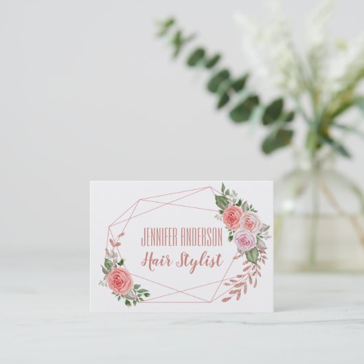 Roze Glitter Floral Geometric Beauty Appointment Afsprakenkaartje (Staand voorkant)