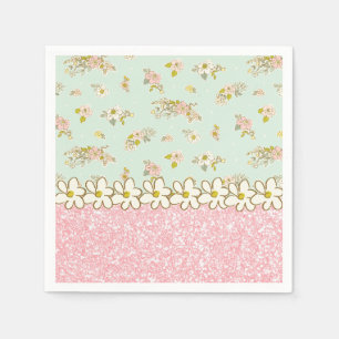 roze glitter Floral Green Daisy Servet