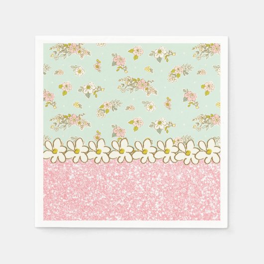  roze glitter Floral Green  Daisy Servet (Voorkant)