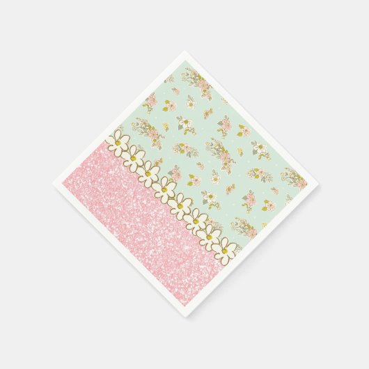  roze glitter Floral Green  Daisy Servet (Hoek)