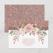 Roze glitter Floral Informatiekaartje (Voorkant / Achterkant)