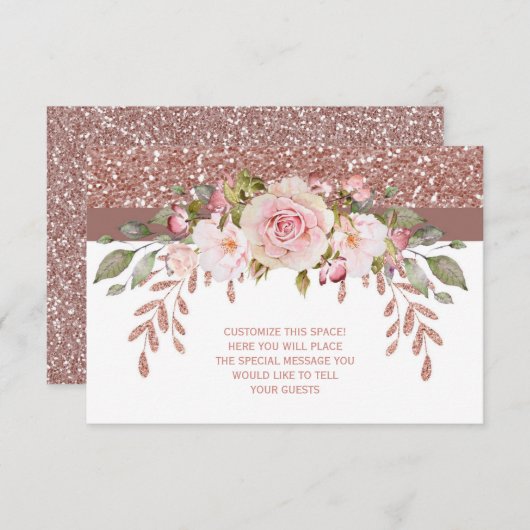 Roze glitter Floral Informatiekaartje (Voorkant / Achterkant)