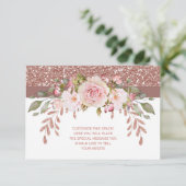 Roze glitter Floral Informatiekaartje (Staand voorkant)