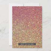 Roze Glitter Floral krans Eerste Verjaardag Uitnod Kaart (Achterkant)