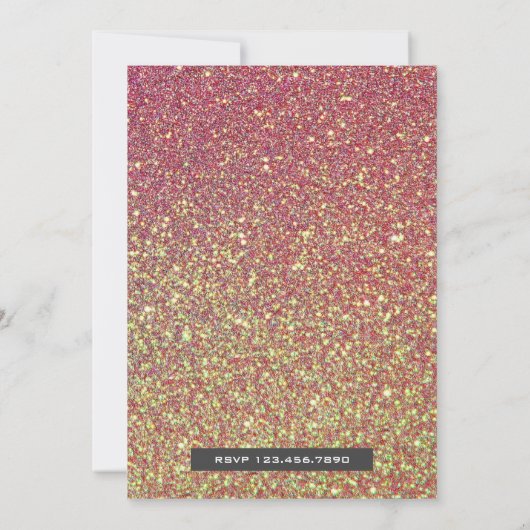 Roze Glitter Floral krans Eerste Verjaardag Uitnod Kaart (Achterkant)