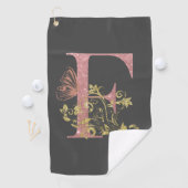 Roze glitter Floral Letter F Golfhanddoek (Insitu)