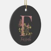Roze glitter Floral Letter F Keramisch Ornament (Rechts)