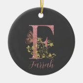 Roze glitter Floral Letter F Keramisch Ornament (Voorkant)