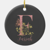 Roze glitter Floral Letter F Keramisch Ornament (Achterkant)