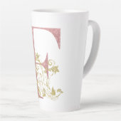 Roze glitter Floral Letter F Latte Mok (Rechterhoek)