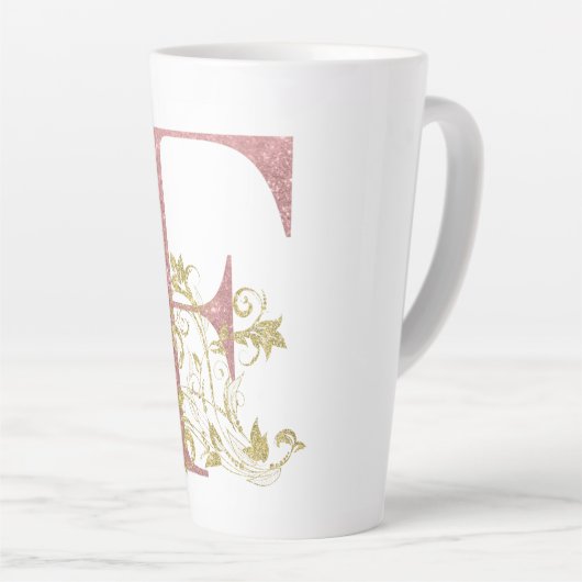 Roze glitter Floral Letter F Latte Mok (Rechterhoek)