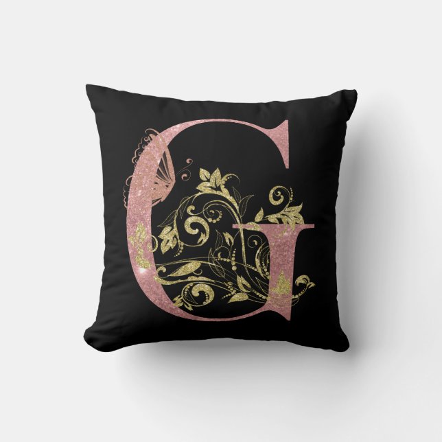 Roze glitter Floral Letter G Kussen (Voorkant)