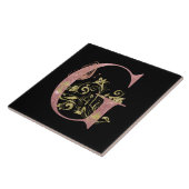 Roze glitter Floral Letter G Tegeltje (Zijkant)