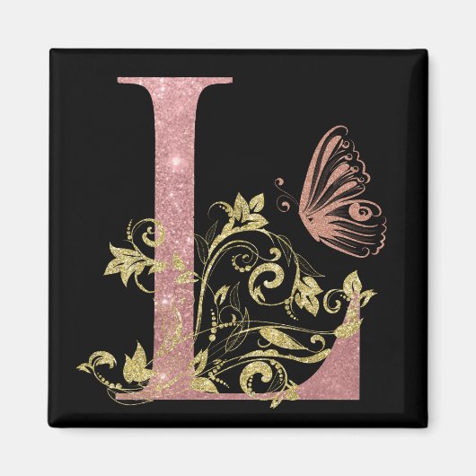Roze Glitter Floral Letter L Magneet (Voorkant)